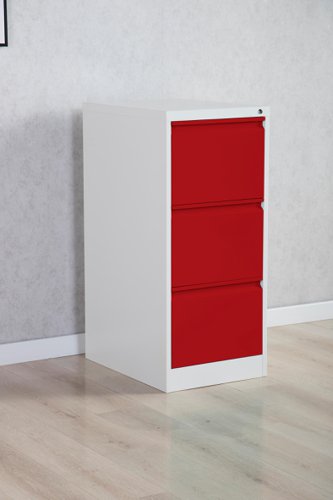 25500PH | Phoenix FC Series FC1003GRK 3 Drawer Filing Cabinet Grey Body Red Drawers with Key lockTHE PHOENIX FC SERIES FILING CABINETS are the perfect storage solution for your valuable documents. Able to accommodate Fools cap, A4 & A5 files.