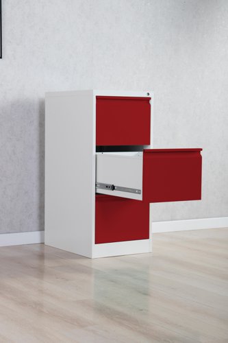25500PH | Phoenix FC Series FC1003GRK 3 Drawer Filing Cabinet Grey Body Red Drawers with Key lockTHE PHOENIX FC SERIES FILING CABINETS are the perfect storage solution for your valuable documents. Able to accommodate Fools cap, A4 & A5 files.