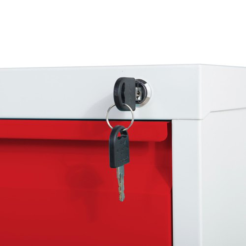 Phoenix FC Series 3 Drawer Filing Cabinet Grey Body Red Drawers with Key Lock - FC1003GRK 25500PH