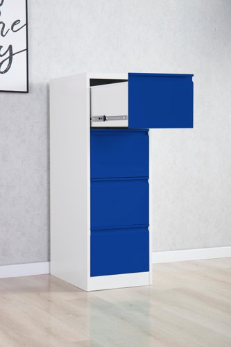 25521PH | Phoenix FC Series FC1004GBK 4 Drawer Filing Cabinet Grey Body Blue Drawers with Key lockTHE PHOENIX FC SERIES FILING CABINETS are the perfect storage solution for your valuable documents. Able to accommodate Fools cap, A4 & A5 files.
