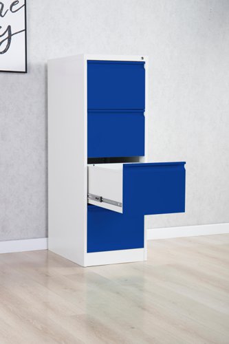 25521PH | Phoenix FC Series FC1004GBK 4 Drawer Filing Cabinet Grey Body Blue Drawers with Key lockTHE PHOENIX FC SERIES FILING CABINETS are the perfect storage solution for your valuable documents. Able to accommodate Fools cap, A4 & A5 files.