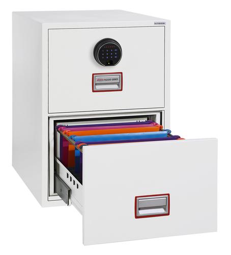 Phoenix Vertical Fire File 2 Drawer Filing Cabinet Finger Lock White FS2252F 57821PH
