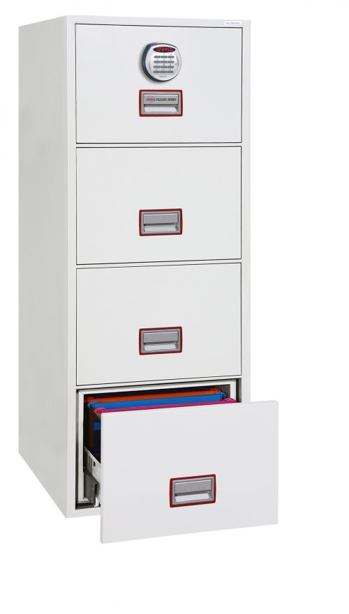 Phoenix Vertical Fire File 4 Drawer Filing Cabinet Electronic Lock White FS2254E  57814PH