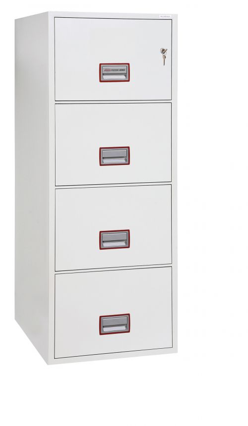 Phoenix Vertical Fire File 4 Drawer Filing Cabinet Key Lock White FS2254K