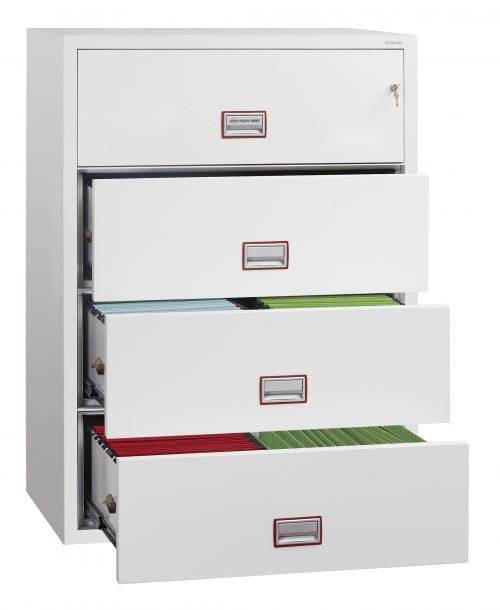 THE PHOENIX WORLD CLASS LATERAL FIRE FILE offers unrivalled protection and capacity for documents and data† in a stylish modern lateral filing cabinet format. Ultra lightweight insulation materials also mean the cabinet can be used on most standard floors without the need for supporting. 