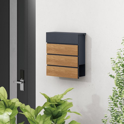Phoenix Estilo Top Loading Letter Box MB0126KW in Graphite Grey & Wood with Key LockTHE PHOENIX ESTILO MB0126KW TOP-LOADING LETTER BOX is a secure, ultra stylish letter box. Durable, attractive and ideal for the modern home.