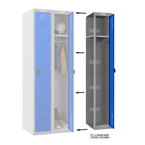 Phoenix PL Series PL1130GBC/ADD Additional Add On Column 1 Door Personal locker Grey Body/Blue Door with Combination Lock PL1130GBC/ADD Buy online at Office 5Star or contact us Tel 01594 810081 for assistance