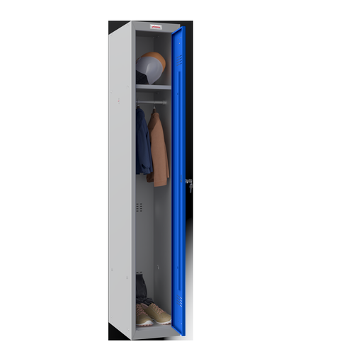 Phoenix PL Series PL1130GBK 1 Column 1 Door Personal Locker Grey Body/Blue Door with Key Lock PL1130GBK Buy online at Office 5Star or contact us Tel 01594 810081 for assistance
