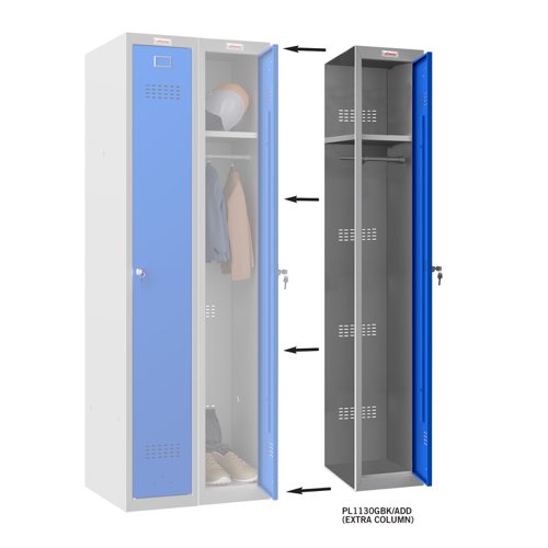 Phoenix PL Series PL1130GBK/ADD Additional Add On Column 1 Door Personal locker Grey Body/Blue Door with Key Lock PL1130GBK/ADD Buy online at Office 5Star or contact us Tel 01594 810081 for assistance