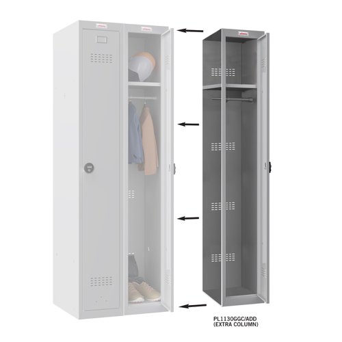 Phoenix PL Series PL1130GGC/ADD Additional Add On Column 1 Door Personal locker in Grey with Combination Lock