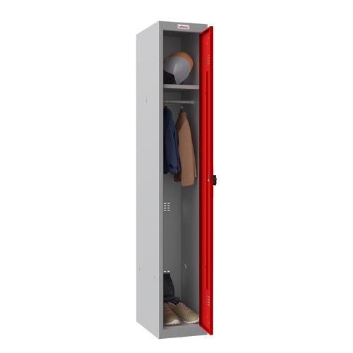 Phoenix PL Series PL1130GRC 1 Column 1 Door Personal Locker Grey Body/Red Door with Combination Lock PL1130GRC Buy online at Office 5Star or contact us Tel 01594 810081 for assistance