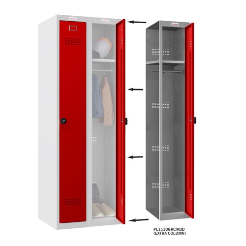 Phoenix PL Series PL1130GRC/ADD Additional Add On Column 1 Door Personal locker Grey Body/Red Door with Combination Lock PL1130GRC/ADD Buy online at Office 5Star or contact us Tel 01594 810081 for assistance