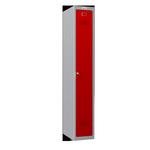 Phoenix PL Series 1 Column 1 Door Personal Locker Grey Body Red Door with Key Lock PL1130GRK Phoenix