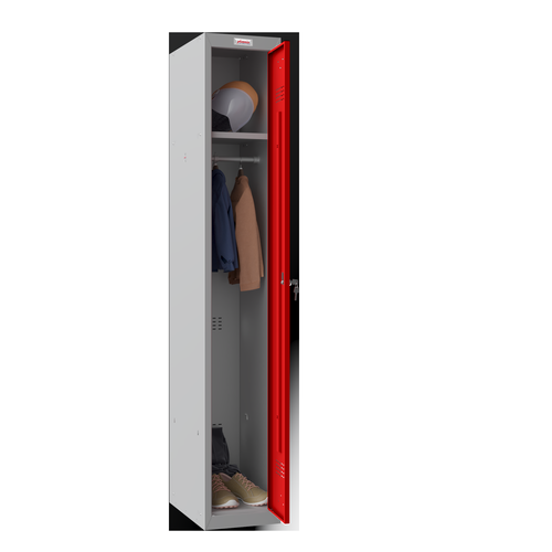 Phoenix PL Series PL1130GRK 1 Column 1 Door Personal Locker Grey Body/Red Door with Key Lock PL1130GRK Buy online at Office 5Star or contact us Tel 01594 810081 for assistance