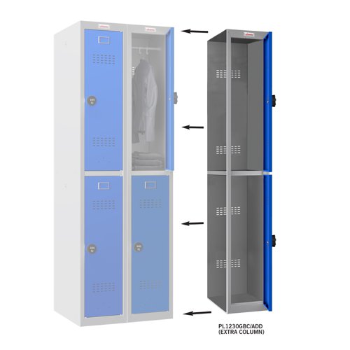 Phoenix PL Series PL1230GBC/ADD Additional Add On Column 2 Door Personal locker Grey Body/Blue Door with Combination Lock PL1230GBC/ADD Buy online at Office 5Star or contact us Tel 01594 810081 for assistance