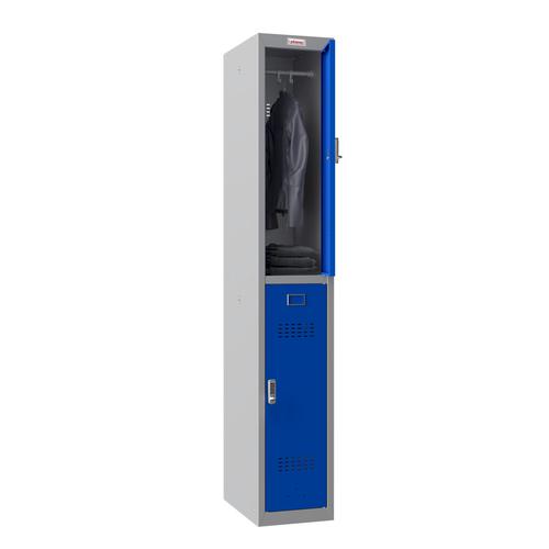 Phoenix PL Series 1 Column 2 Door Personal Locker Grey Body Blue Doors with Electronic Locks PL1230GBE Phoenix