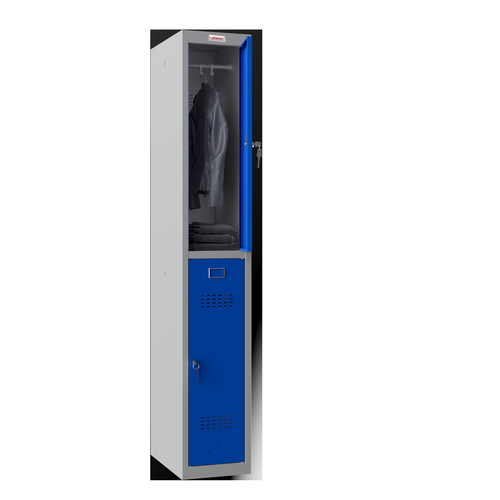 Phoenix PL Series 1 Column 2 Door Personal Locker Grey Body Blue Doors with Key Locks PL1230GBK Phoenix
