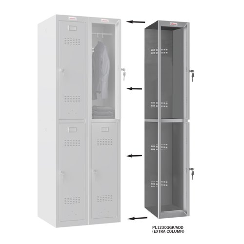 Phoenix PL Series PL1230GGK/ADD Additional Add On Column 2 Door Personal locker in Grey with Key Lock