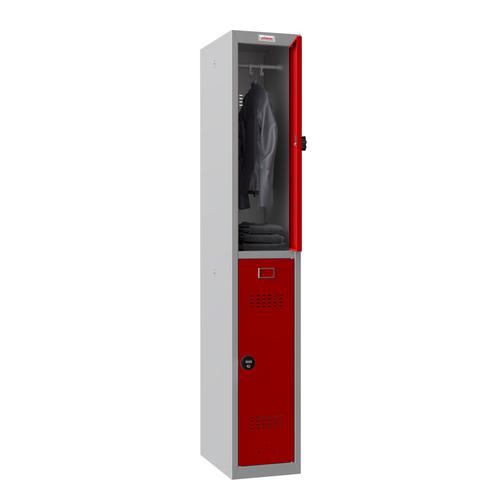 Phoenix PL Series 1 Column 2 Door Personal Locker Grey Body Red Doors with Combination Locks PL1230GRC Phoenix
