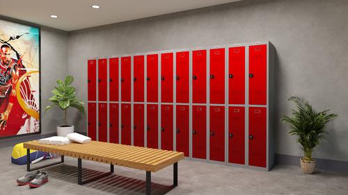 Phoenix PL Series 1 Column 2 Door Personal Locker Grey Body Red Doors with Combination Locks PL1230GRC  61979PH