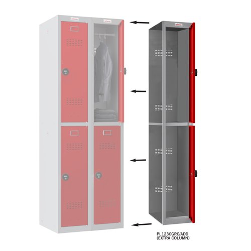 Phoenix PL Series PL1230GRC/ADD Additional Add On Column 2 Door Personal locker Grey Body/Red Door with Combination Lock PL1230GRC/ADD Buy online at Office 5Star or contact us Tel 01594 810081 for assistance