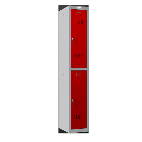 Phoenix PL Series 1 Column 2 Door Personal Locker Grey Body Red Doors with Key Locks PL1230GRK