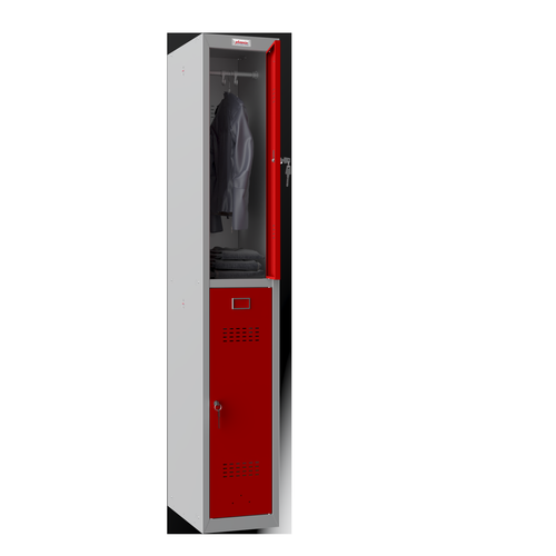 Phoenix PL Series 1 Column 2 Door Personal Locker Grey Body Red Doors with Key Locks PL1230GRK  61916PH