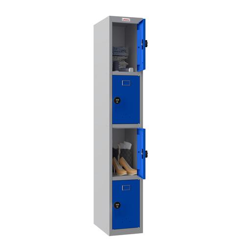 Phoenix PL Series 1 Column 4 Door Personal Locker Grey Body Blue Doors with Combination Lock PL1430GBC 87245PH