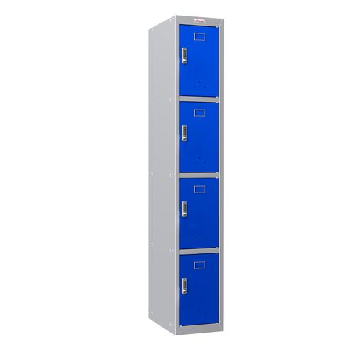 Phoenix PL Series 1 Column 4 Door Personal Locker Grey Body Blue Doors with Electronic Lock PL1430GBE Phoenix