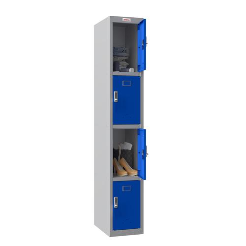 Phoenix PL Series 1 Column 4 Door Personal Locker Grey Body Blue Doors with Electronic Lock PL1430GBE