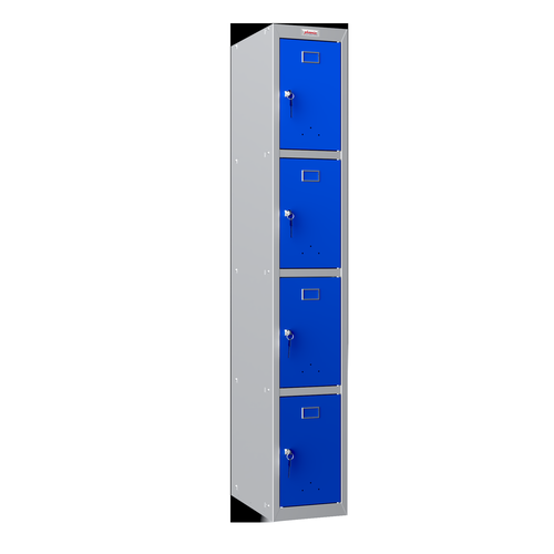 61930PH - Phoenix PL Series 1 Column 4 Door Personal Locker Grey Body Blue Doors with Key Lock PL1430GBK