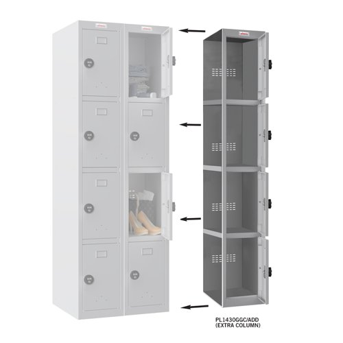 Phoenix PL Series PL1430GGC/ADD Additional Add On Column 4 Door Personal locker in Grey with Combination Lock PL1430GGC/ADD Buy online at Office 5Star or contact us Tel 01594 810081 for assistance