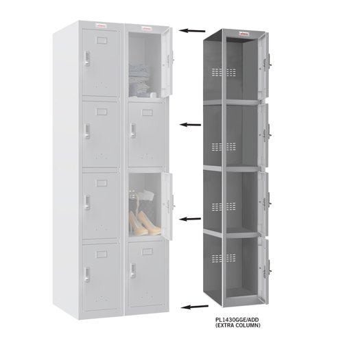 Phoenix PL Series PL1430GGE/ADD Additional Add On Column 4 Door Personal locker in Grey with Electronic Lock PL1430GGE/ADD Buy online at Office 5Star or contact us Tel 01594 810081 for assistance