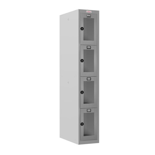 Phoenix PLC Series 1 Column 4 Door Personal Locker With Clear View Door and Combination Locks Grey - PLC1430GGC