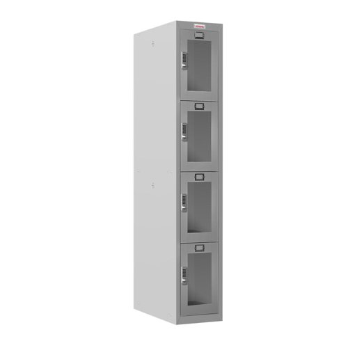 Phoenix PLC Series 1 Column 4 Door Personal Locker With Clear View Door and Electronic Locks Grey - PLC1430GGE