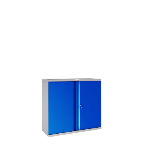 Phoenix SC Series 2 Door 1 Shelf Steel Storage Cupboard Grey Body Blue Doors with Key Lock SC1010GBK 39778PH