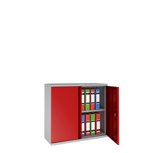 39785PH - Phoenix SC Series 2 Door 1 Shelf Steel Storage Cupboard Grey Body Red Doors with Key Lock SC1010GRK