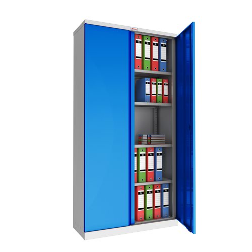 Phoenix SC Series SC1910GBK 2 Door 4 Shelf Steel Storage Cupboard Grey Body & Blue Doors with Key Lock SC1910GBK Buy online at Office 5Star or contact us Tel 01594 810081 for assistance