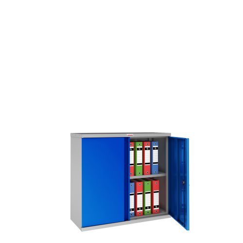 Phoenix SCL Series SCL0891GBK 2 Door 1 Shelf Steel Storage Cupboard Grey Body & Blue Doors with Key Lock SCL0891GBK Buy online at Office 5Star or contact us Tel 01594 810081 for assistance