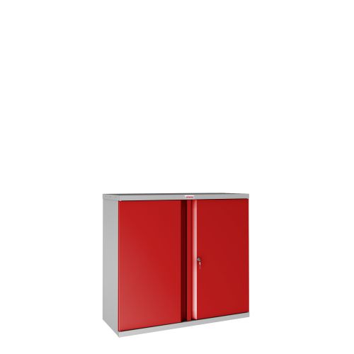 Phoenix SCL Series 2 Door 1 Shelf Steel Storage Cupboard Grey Body Red Doors with Key Lock SCL0891GRK Phoenix
