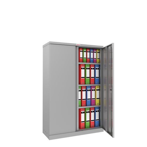 Phoenix SCL Series 2 Door 3 Shelf Steel Storage Cupboard in Grey with Key Lock SCL1491GGK
