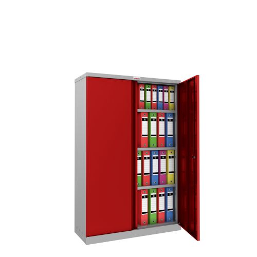Phoenix SCL Series 2 Door 3 Shelf Steel Storage Cupboard Grey Body Red Doors with Key Lock SCL1491GRK  34381PH