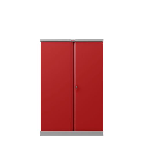 Phoenix SCL Series 2 Door 3 Shelf Steel Storage Cupboard Grey Body Red Doors with Key Lock SCL1491GRK Phoenix