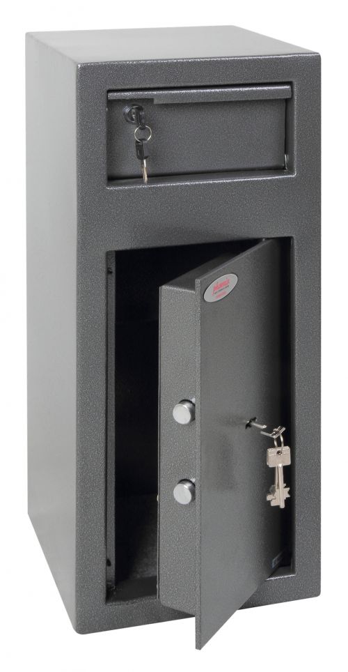 THE PHOENIX CASHIER DAY DEPOSIT SS0992KD SAFE is a front loading day deposit safe for cash management. Ideal for under counter locations, allowing the safe deposit of cash from a till drawer. 