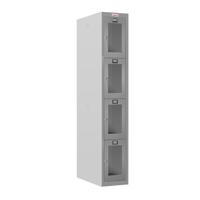 Phoenix PLC Series 1 Column 4 Door Personal Locker With Clear View Door and Key Lock Grey - PLC1430GGK