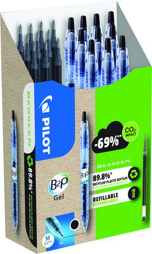 Pilot B2P 10 Gel Ink Rollerball Pens 10 Refills Medium Tip Black (Pack of 20) WLT556190