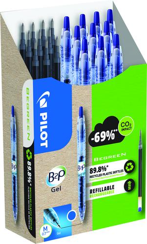 Pilot B2P 10 Gel Ink Rollerball Pens 10 Refills Medium Tip Blue (Pack of 20) WLT556206