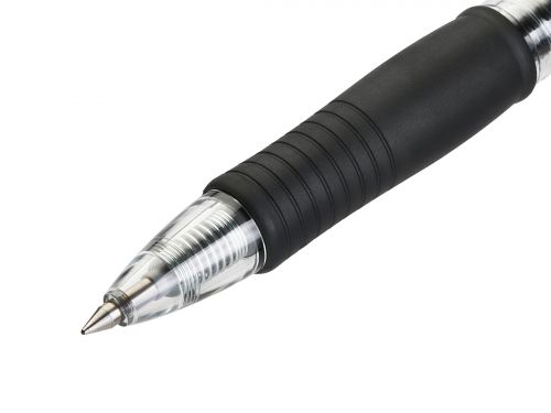 This Pilot G205 retractable pen features gel ink for smooth writing and improved ink flow. The pen has a convenient retractable design with a cushioned rubber grip for comfort even over protracted periods of writing. The ink is refillable, acid free and suitable for archival use. The pen has a fine 0.5mm nib, which writes a 0.3mm line width and also features a translucent barrel, allowing you to monitor remaining ink levels. This pack contains 12 blue pens.