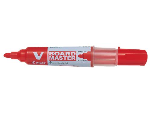 Pilot's V BOARD MASTER is a high quality bullet tip marker which is made from 91% recycled plastic. Features include vivid coloured, smooth flowing liquid ink which can be easily erased from all types of whiteboard surfaces using a cloth.  The unique twin-pipe feeder system delivers exceptional performance right down to the last drop.  Containing no xylene or similar solvents, it is also refillable, meaning that one V BOARD MASTER can last much longer than other markers.  The V BOARD MASTER is also odour-free, and available in 5 colours (black, blue, red, green and orange).6.0mm tip / 2.3mm line width.