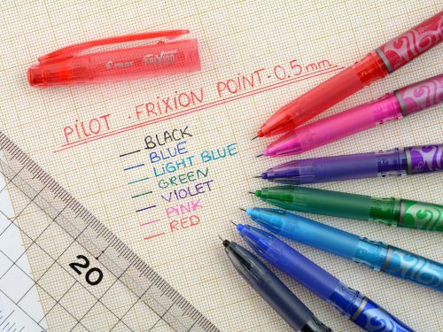 31312PT | NEVER cross out again with FRIXION POINT, the erasable precision pen from Pilot!The FRIXION POINT features a fine 0.5mm Hi-Tecpoint nib which lets you write with incredible precision compared to cone rollerballs and the FriXion ink allows you to cleanly write, delete (FriXion It) and rewrite - all with the same pen. Simply rub out your mistakes with the eraser stud and watch the ink disappear as if by magic!The unique gel ink responds to the heat generated by the rubbing out, and lets you write over your mistake immediately with the same pen.Available in a range of colours, there's a FRIXION POINT for everyone!And you can save yourself money and be kind to the environment by refilling your FRIXION POINT pen instead of buying a new one - it's never been easier to be green!0.5mm tip gives a 0.25mm fine line.